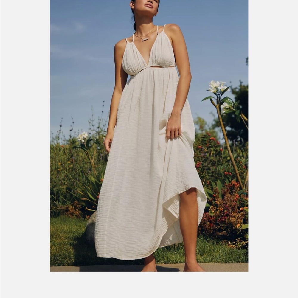 Anthropologie Cream Backless Maxi Dress